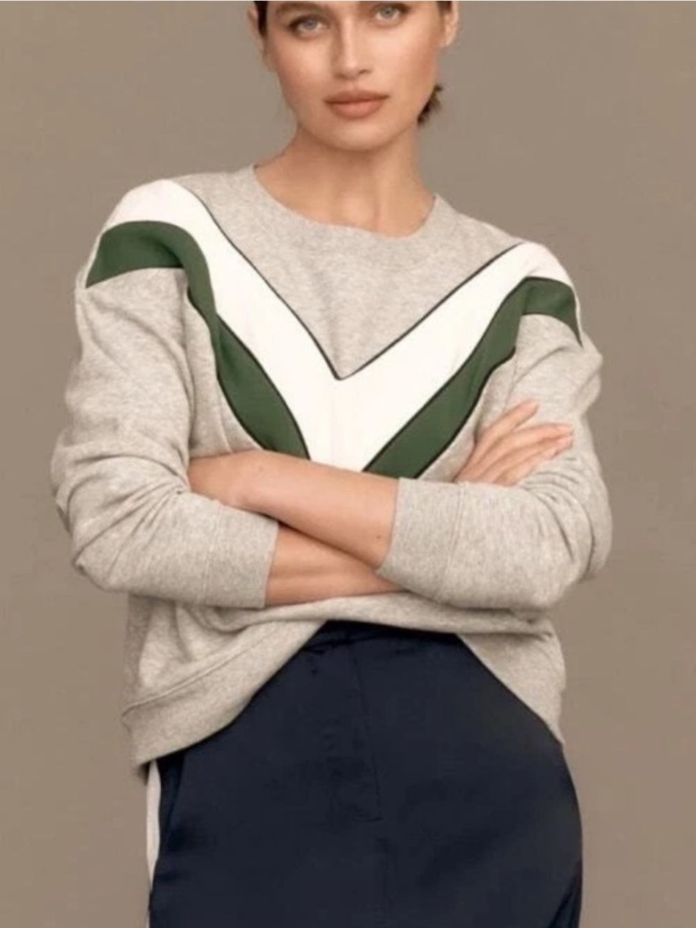 Maeve Anthropologie Varsity Chevron Retro Crewneck Sweatshirt Grey Green XS